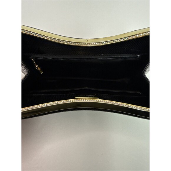 Judith Leiber Black Lizard Snakeskin Leather Rhinestone Clutch Bag Comb Vintage - Picture 14 of 16